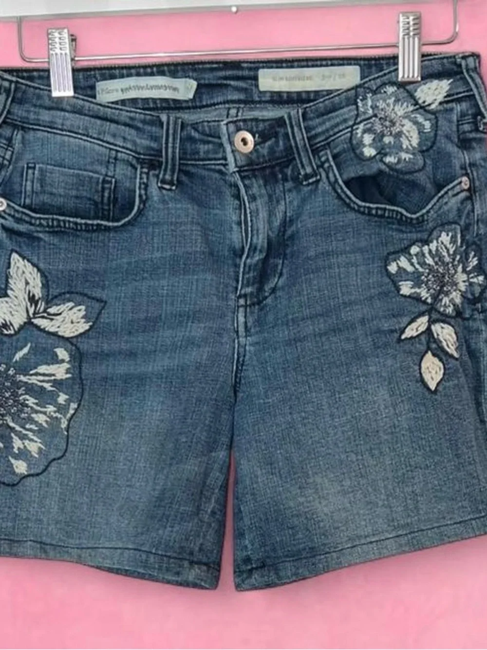 Anthropologie Blue Embroidered Denim Shorts - Picture 7 of 8
